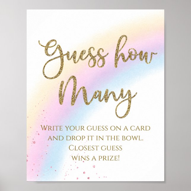 Póster Adivina Cuántos Juego de Baby Shower con Arcoíris  (Frente)