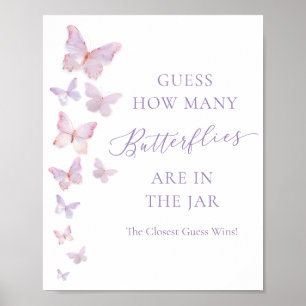 Póster Adivina Cuántos Mariposas Fiesta de Bebé de Maripo