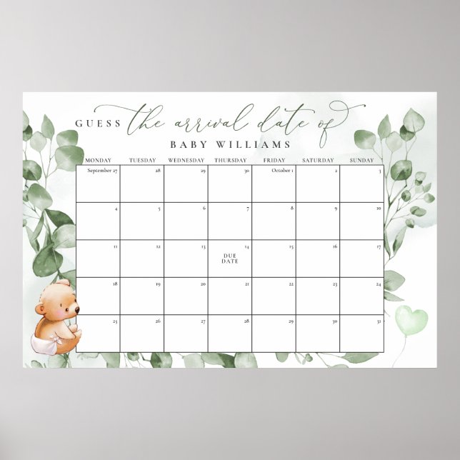 Póster Adivina El Coste Del Calendario De Fecha De Vencim (Frente)