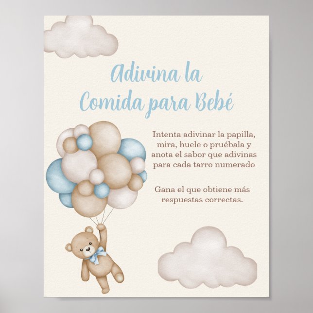 Póster Adivina la comida para Bebé Baby Shower Boy (Frente)