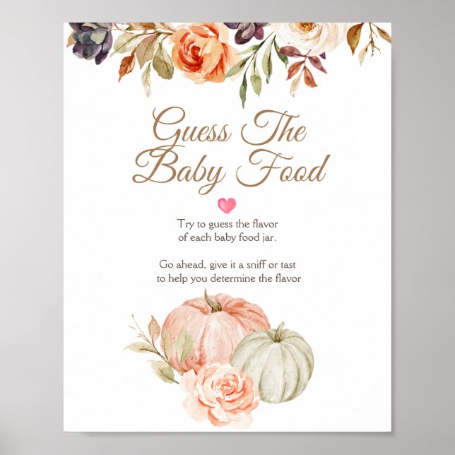 Póster Adivina la Comida para Bebés Ducha de Novia Enamór (Frente)