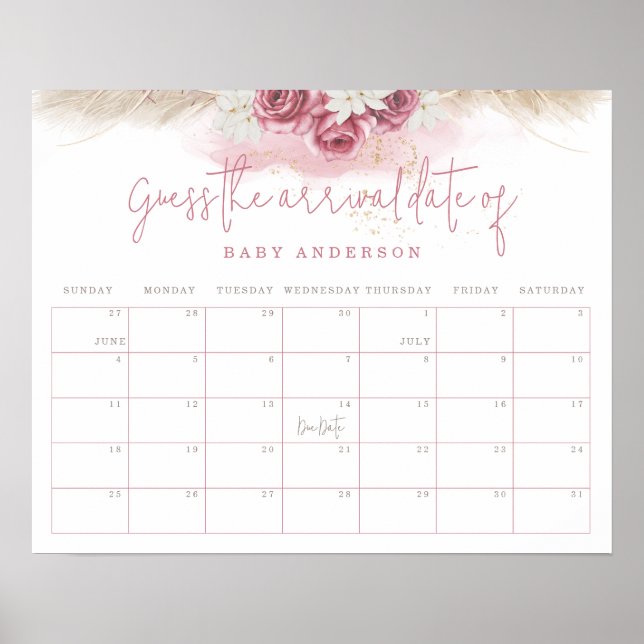 Póster Adivina la fecha de llegada del bebé en la fiesta  (Frente)