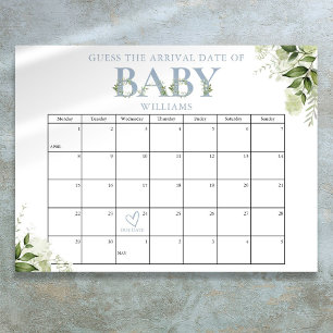 Póster Adivina La Fecha De Llegada El Verde Azul Baby Sho