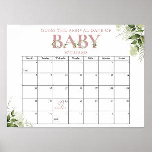 Póster Adivina La Fecha De Llegada El Verdor Pink Baby Sh