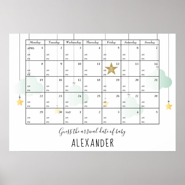 Póster Adivina La Fecha y Hora de Nacimiento Estrellas Ju (Frente)