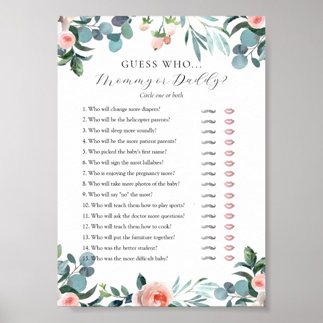 Póster Adivina la tarjeta de juego Baby Shower de mamá o  (Frente)