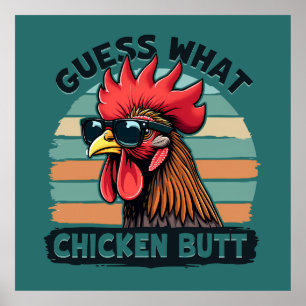 Póster Adivina Qué Trasero De Pollo Divertido Gallo Retro