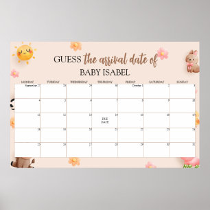 Póster Adivinar El Calendario De Baby Shower De Fecha De