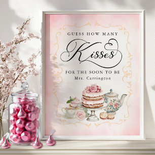 Póster Adivinen cuántos besos Rótulo de ducha de novia
