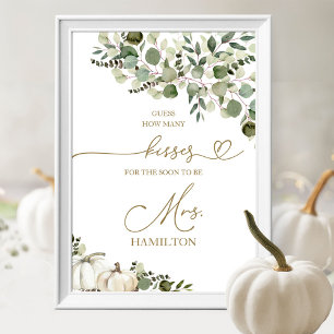 Póster Adivinen cuántos besos Rótulo de juego de novias