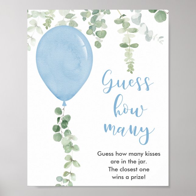 Póster Adivinen cuántos globos azules de juego de ducha d (Frente)
