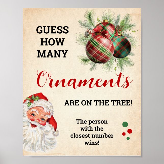 Póster Adivinen Cuántos Ornamentos Juega Rótulo de Navida (Frente)