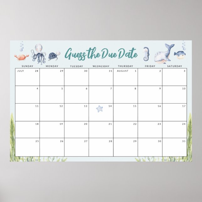Póster Adivinen el juego de Baby Shower Date Due Under Se (Frente)