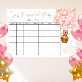 Póster Adivinen La Fecha Debida Teddy Bear Globos Rosados