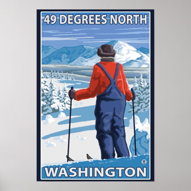 Póster Admiración de esquiadores - 49 grados norte, Washi (Frente)