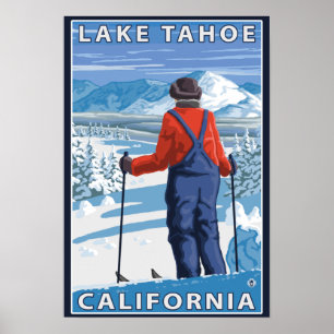 Póster Admiración del esquiador - el lago Tahoe,
