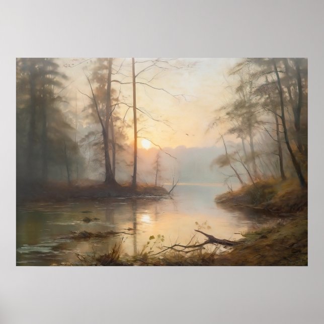 Póster Admirando el amanecer en el río (Frente)