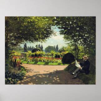 Póster Adolphe Monet leyendo en el jardín - Claude Monet