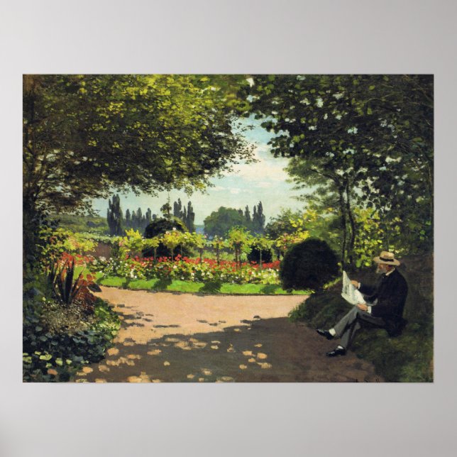 Póster Adolphe Monet leyendo en el jardín - Claude Monet (Frente)