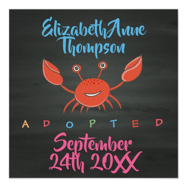 Póster Adopción de cangrejo adoptado - Fecha de nombre pe (Anverso)