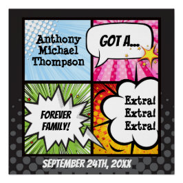 Póster Adopción de libro de historietas Super Hero, regal