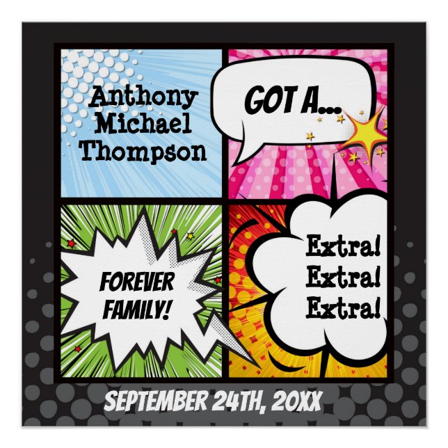 Póster Adopción de libro de historietas Super Hero, regal (Anverso)