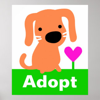 Póster Adopción mascota - Perro Naranja y corazón