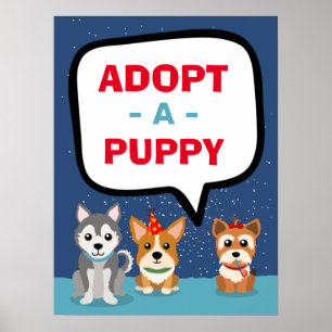 Póster Adopt a puppy dog themed birthday signage