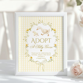 Póster Adopt A silly Goose 1st Birthday Yellow Gingham