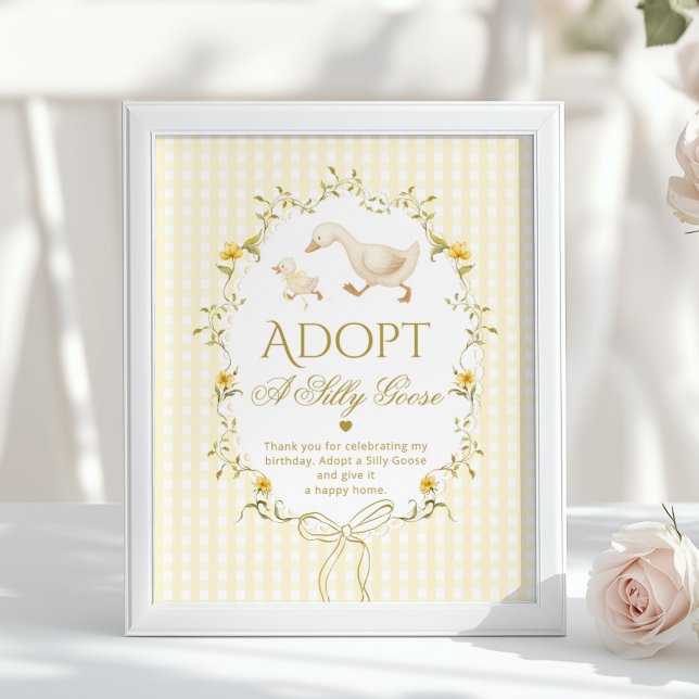 Póster Adopt A silly Goose 1st Birthday Yellow Gingham (Subido por el creador)