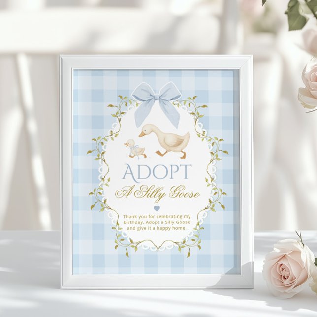 Póster Adopt A Silly Goose Blue Gingham 1st Birthday (Subido por el creador)
