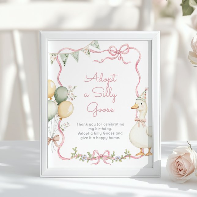 Póster Adopt a Silly Goose Whimsical Pink girl Birthday (Subido por el creador)
