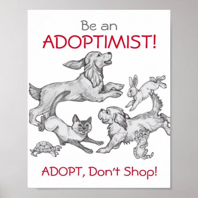 Póster "Adopta, no compres" Dibujos de gatos de perros Ma (Frente)