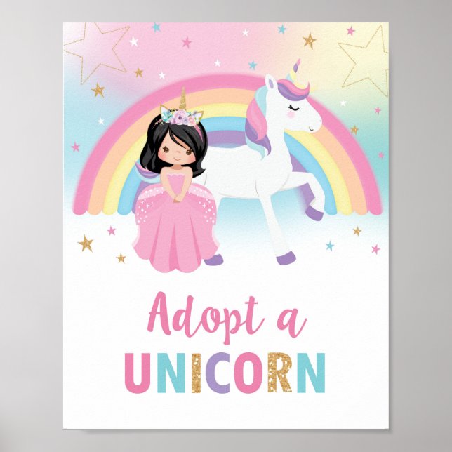 Póster Adopta una princesa de unicornio y un Rótulo de cu (Frente)