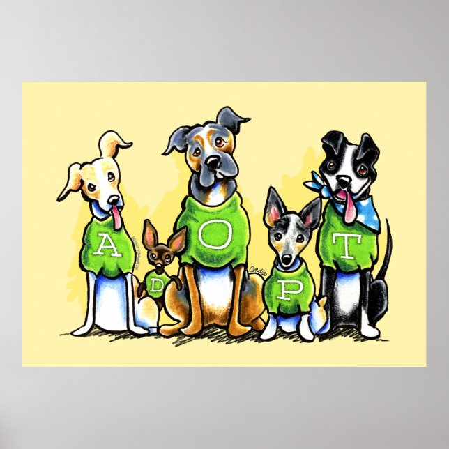 Póster Adoptar a perros de refugio Green Tees (Frente)
