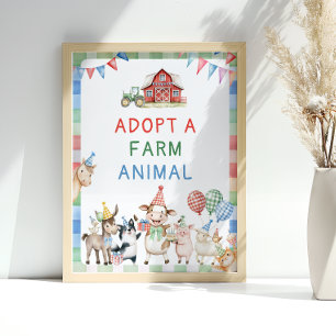 Póster Adoptar el cumpleaños de un corral para animales d
