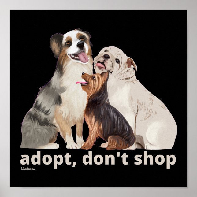 Póster ADOPTAR NO COMPRAR salvar a los animales rescatar  (Frente)