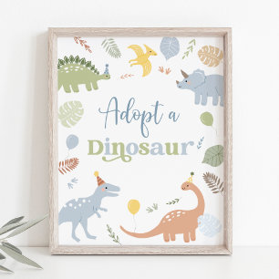 Póster Adoptar un Dinosaurio Blue Boy Boho Cumpleaños