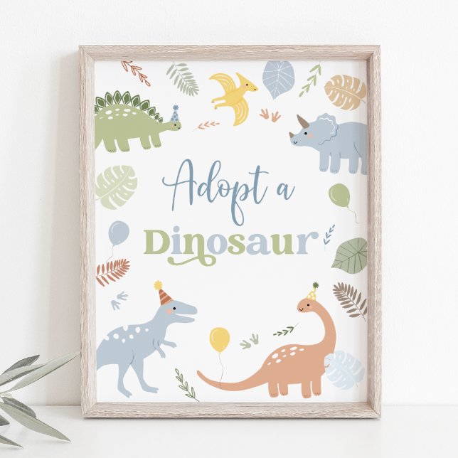Póster Adoptar un Dinosaurio Blue Boy Boho Cumpleaños (Stomp, chomp, and roar! Adorable boho dinosaur birthday theme 🦖🎈)