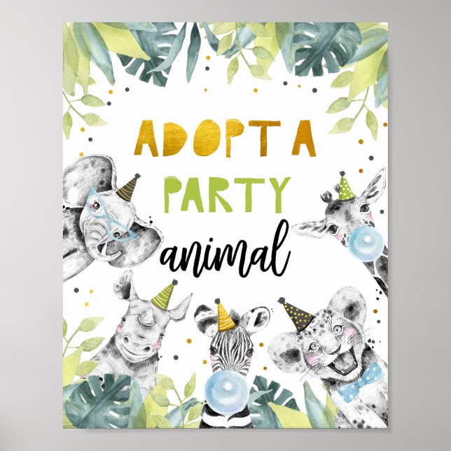 Póster Adoptar un Fiesta de animales de Safari animal Rót (Frente)
