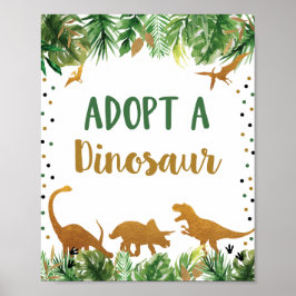 Póster Adoptar Un Rótulo De Mesa De Cumpleaños De Dinosau