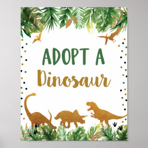 Póster Adoptar Un Rótulo De Mesa De Cumpleaños De Dinosau