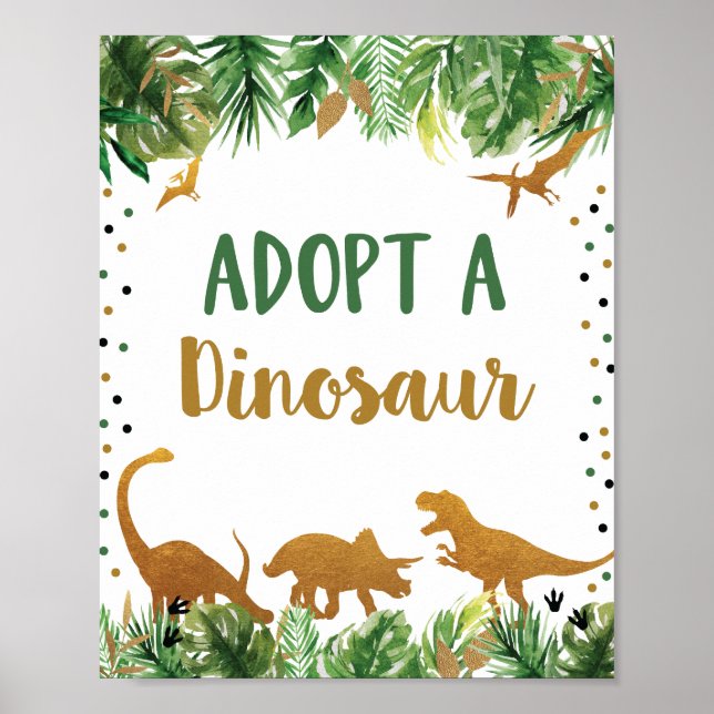 Póster Adoptar Un Rótulo De Mesa De Cumpleaños De Dinosau (Frente)