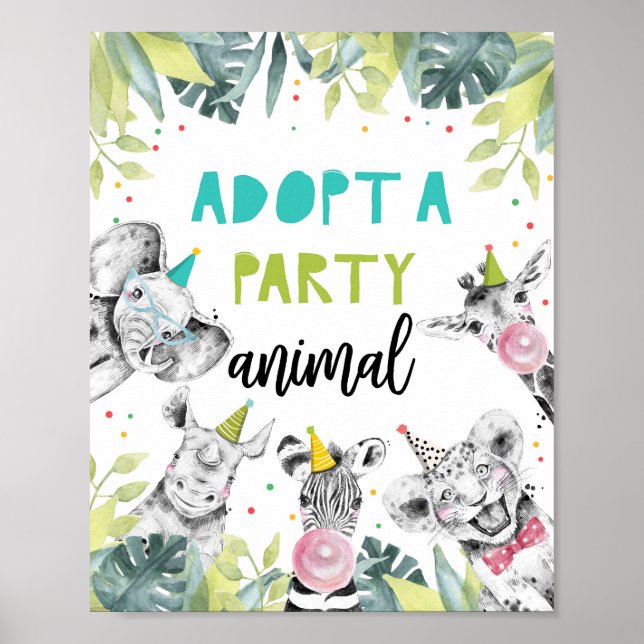 Póster Adoptar un Rótulo de mesa de cumpleaños para anima (Frente)