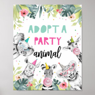 Póster Adoptar un Rótulo de mesa de cumpleaños para anima