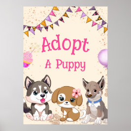 Póster Adoptar un signo de fiesta de cachorro