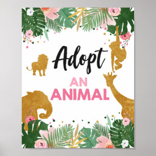 Póster Adoptar una tabla de safari animal Rótulo Chica de