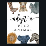 Póster Adoption Center | Boy Safari Birthday Party Sign<br><div class="desc">Fun and cute sign for your child's safari theme birthday party! It's an adoption center poster sign for a birthday activity to adopt stuffed animals. Have a variety of stuffed animals as party favors for kids to take home and "adopt a pet." Features illustration of zoo. The text says "adopt...</div>