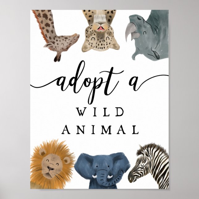 Póster Adoption Center | Boy Safari Birthday Party Sign (Frente)