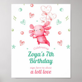 Póster Adorable acuarela Baby Axolotl Signo de cumpleaños